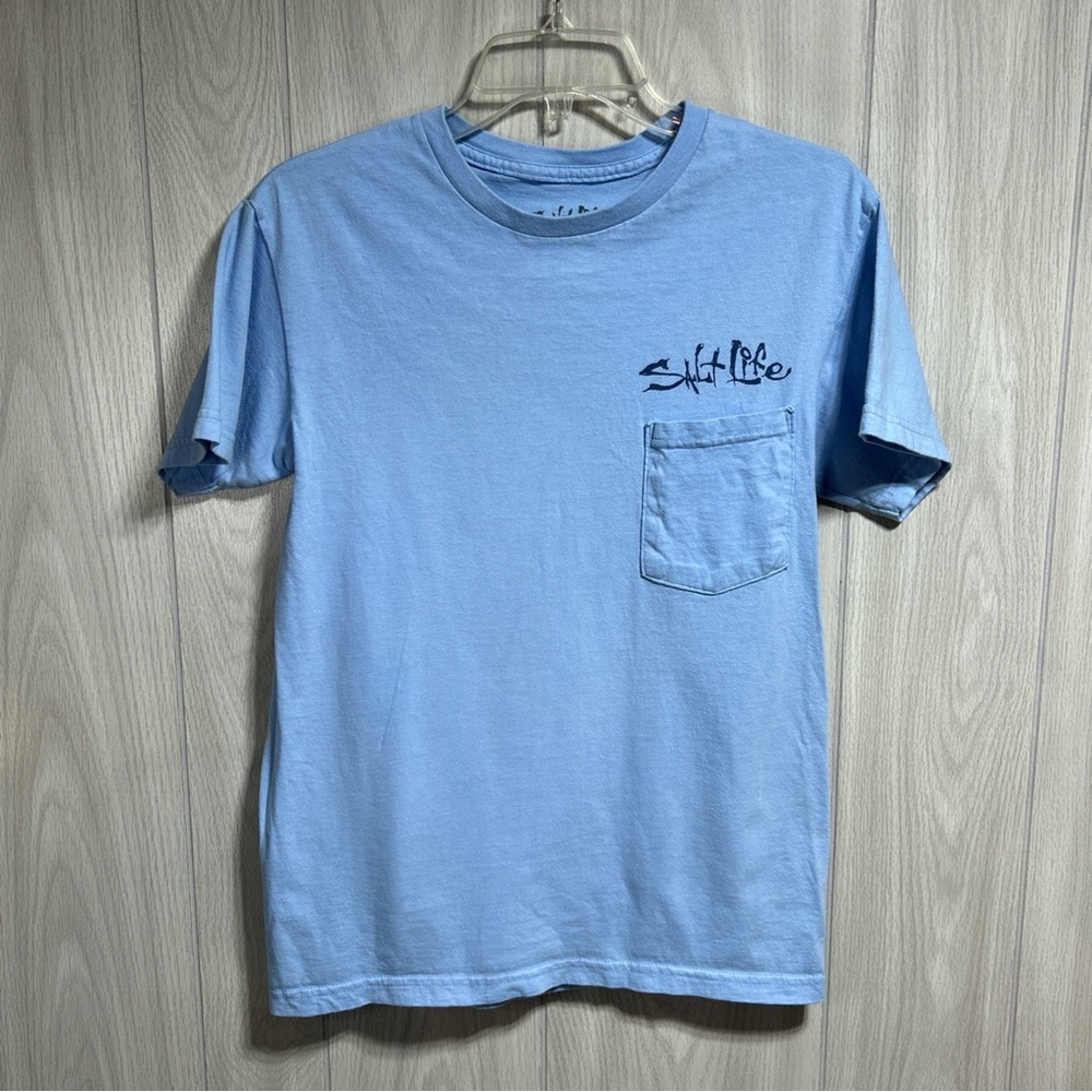 Salt Life Blue Bait & Hook Short Sleeve Pocket Tee Size Small